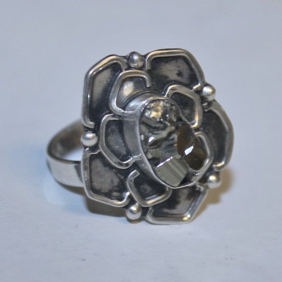 Taxco Sterling Silver. 925 “Fool’s Gold” Pyrite Flower Ring - Picture 2 of 5
